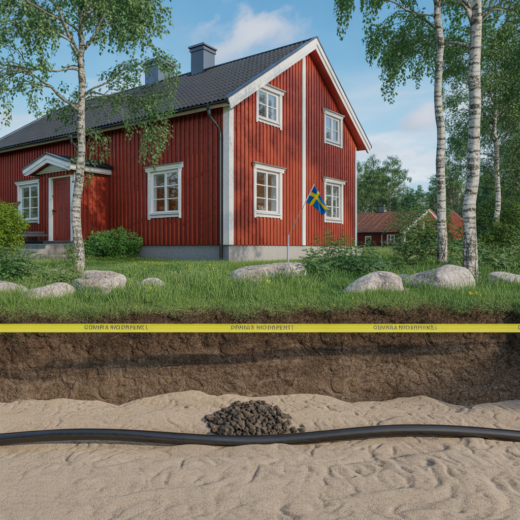 elkabel i mark guide till djup sandbadd och varningstejp
